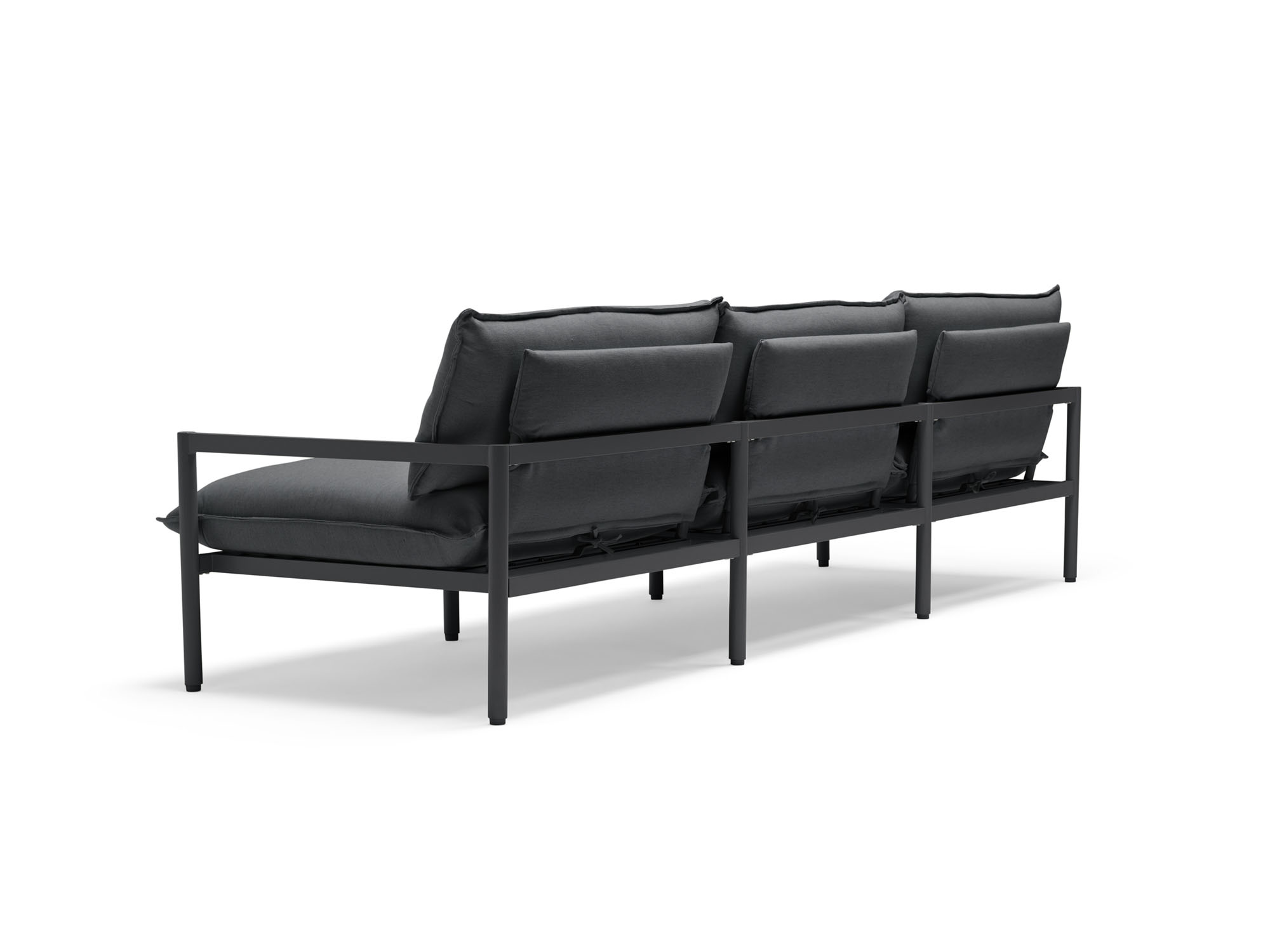 3 seat black outdoor sofa back angle view